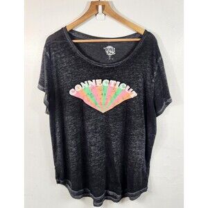 Connecticut Colorful Print Black Souvenir Womens Short Sleeve Ladies Top Size 3X